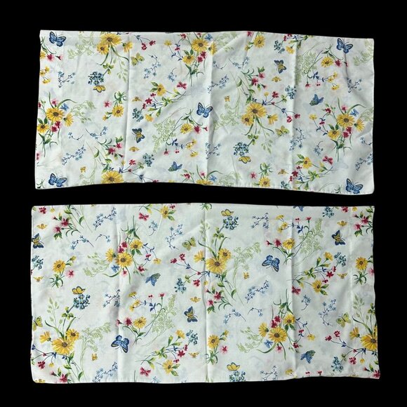 Vintage King Size Pillowcases Floral Wildflower Botanical Butterfly USA 1980s - Picture 2 of 7